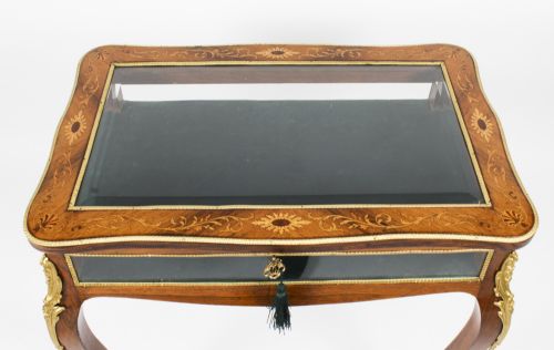 fig 1. Antique French Ormolu Mounted Marquetry Bijouterie Display Table 19th Century