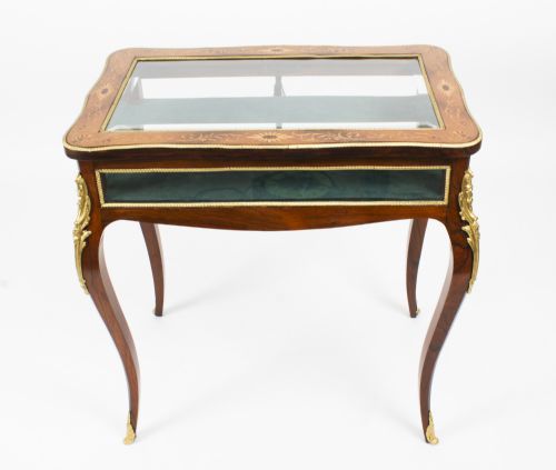 fig 2. Antique French Ormolu Mounted Marquetry Bijouterie Display Table 19th Century