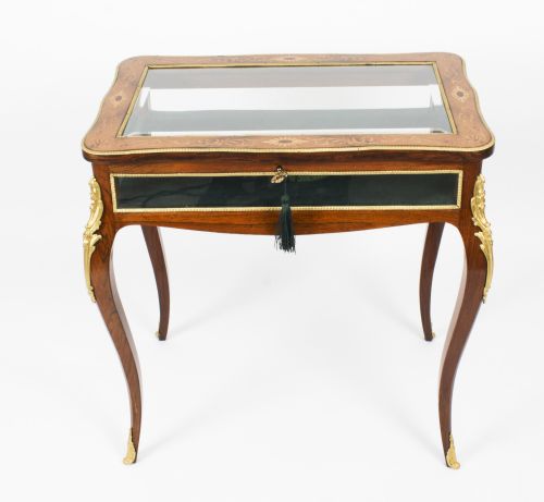fig 3. Antique French Ormolu Mounted Marquetry Bijouterie Display Table 19th Century
