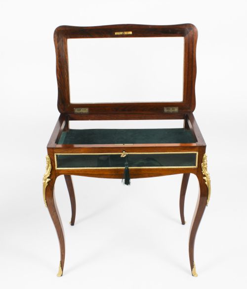 fig 6. Antique French Ormolu Mounted Marquetry Bijouterie Display Table 19th Century