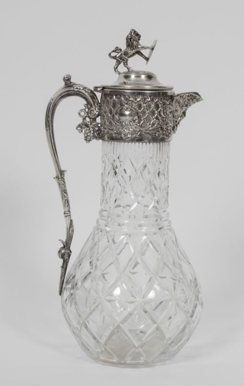 Antique Victorian Silver Plated and Cut Crystal Claret Jug 19th C
