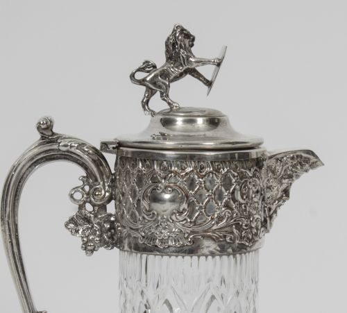fig 1. Antique Victorian Silver Plated and Cut Crystal Claret Jug 19th C
