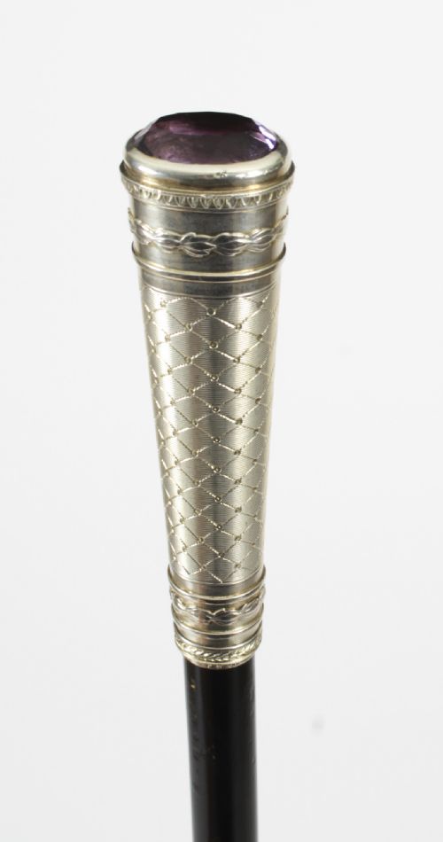 fig 2. Antique Austrian Amethyst Sterling Silver Walking Stick Cane Adam Schied C 1900