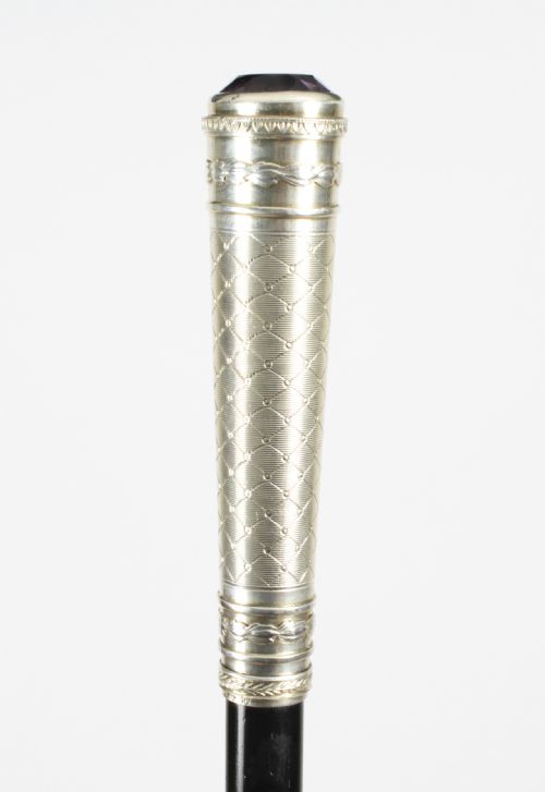 fig 4. Antique Austrian Amethyst Sterling Silver Walking Stick Cane Adam Schied C 1900