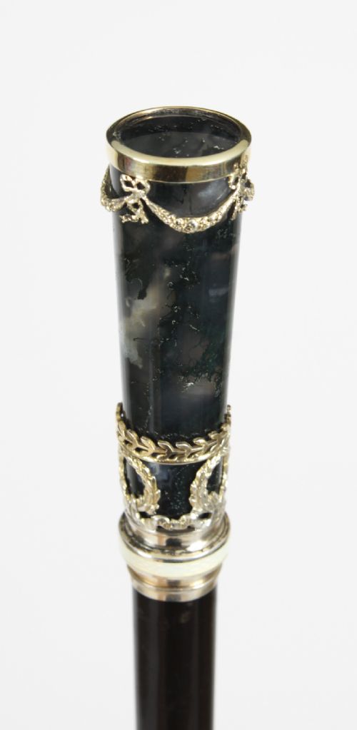 fig 2. Antique Moss Agate Sterling Silver Walking Stick Cane George Adam Schied 1900