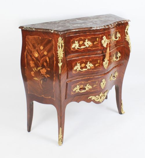 Antique French Louis Revival King Wood Walnut Marquetry Commode 19th Century
