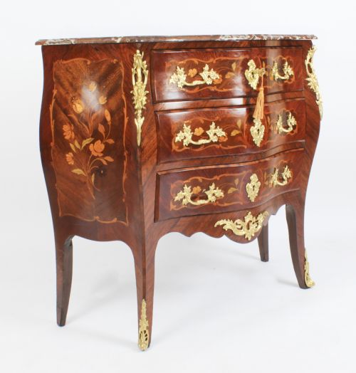 fig 1. Antique French Louis Revival King Wood Walnut Marquetry Commode 19th Century