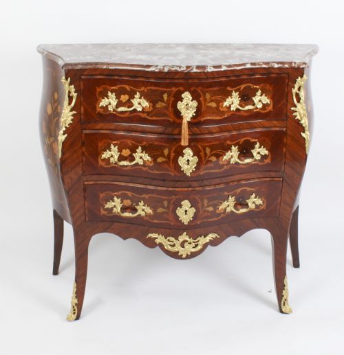 fig 2. Antique French Louis Revival King Wood Walnut Marquetry Commode 19th Century