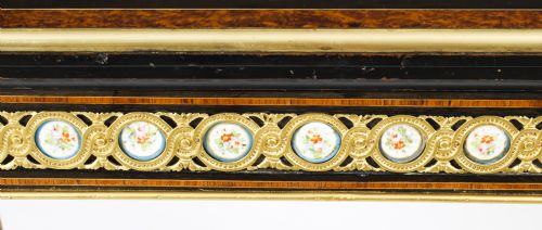 ANTIQUE PAIR AMBOYNA CARD CONSOLE TABLES WITH PORCELAIN PLAQUES 19TH CENTURY - ADDITIONAL PHOTO 2