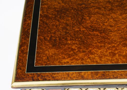 ANTIQUE PAIR AMBOYNA CARD CONSOLE TABLES WITH PORCELAIN PLAQUES 19TH CENTURY - ADDITIONAL PHOTO 4