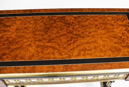 ANTIQUE PAIR AMBOYNA CARD CONSOLE TABLES WITH PORCELAIN PLAQUES 19TH CENTURY - ADDITIONAL PHOTO 13