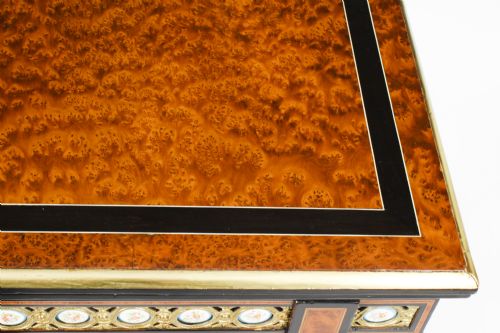 ANTIQUE PAIR AMBOYNA CARD CONSOLE TABLES WITH PORCELAIN PLAQUES 19TH CENTURY - ADDITIONAL PHOTO 14