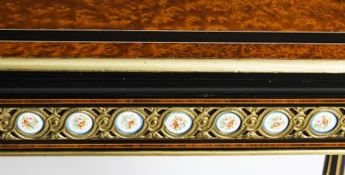 ANTIQUE PAIR AMBOYNA CARD CONSOLE TABLES WITH PORCELAIN PLAQUES 19TH CENTURY - ADDITIONAL PHOTO 18