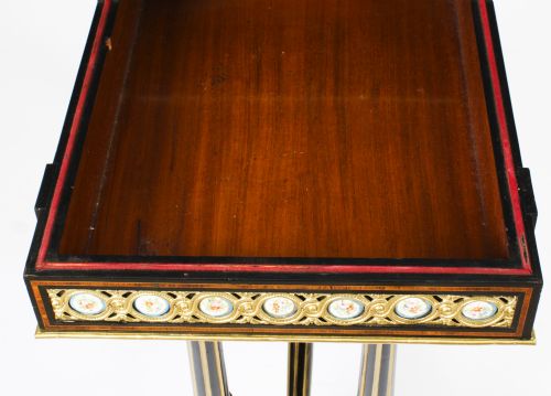 ANTIQUE PAIR AMBOYNA CARD CONSOLE TABLES WITH PORCELAIN PLAQUES 19TH CENTURY - ADDITIONAL PHOTO 20