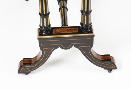 ANTIQUE PAIR AMBOYNA CARD CONSOLE TABLES WITH PORCELAIN PLAQUES 19TH CENTURY - ADDITIONAL PHOTO 22