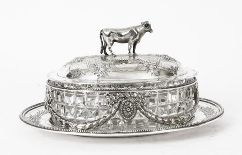 Antique Victorian Silver Plate & Cut Glass Butter Dish Martin Hall C1880 19th C
