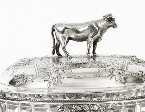 fig 1. Antique Victorian Silver Plate & Cut Glass Butter Dish Martin Hall C1880 19th C