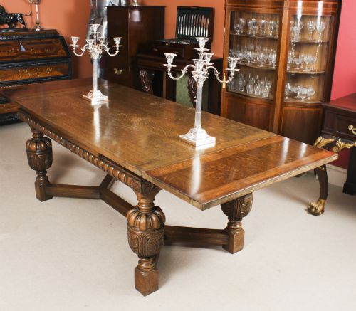fig 5. Antique Jacobean Revival Oak Refectory Dining Table & 6 Chairs 20th C