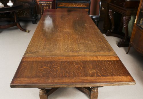 fig 6. Antique Jacobean Revival Oak Refectory Dining Table & 6 Chairs 20th C
