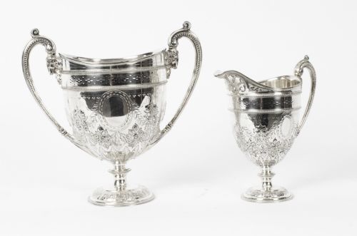 Antique Victorian Silver Plated Cream Jug & Sugar Bowl 1880 19th C
