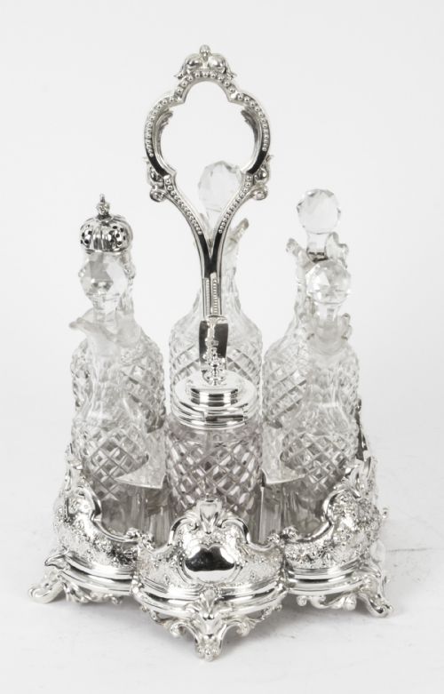 Antique Victorian Silver Plated 6 Bottle Cruet Set Henry Wilkinson Circa 1860
