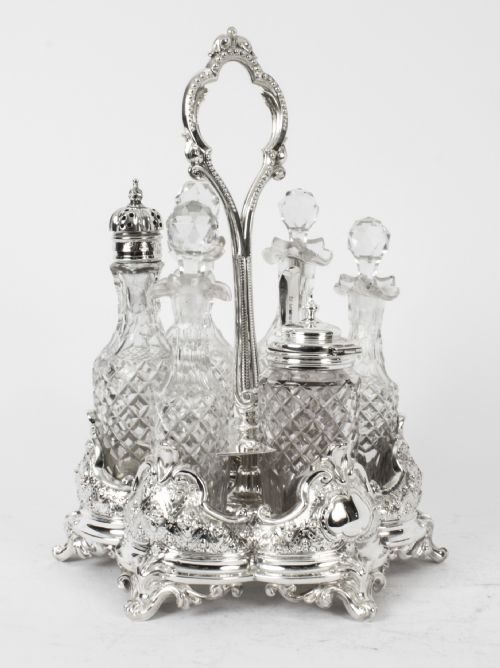 fig 1. Antique Victorian Silver Plated 6 Bottle Cruet Set Henry Wilkinson Circa 1860