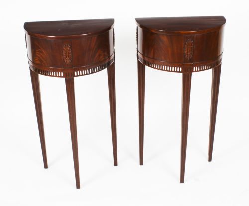 Antique Pair Dutch Mahogany Demilune Console Side Tables 19th C
