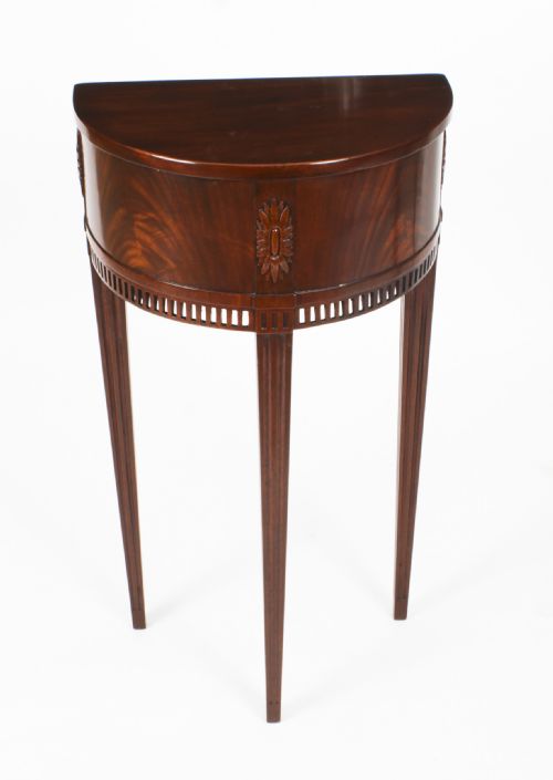 fig 1. Antique Pair Dutch Mahogany Demilune Console Side Tables 19th C