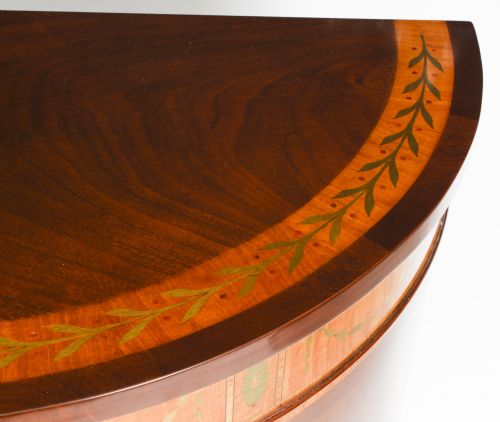 fig 2. Antique Pair Flame Mahogany Demi Lune Cabinets Circa 1910