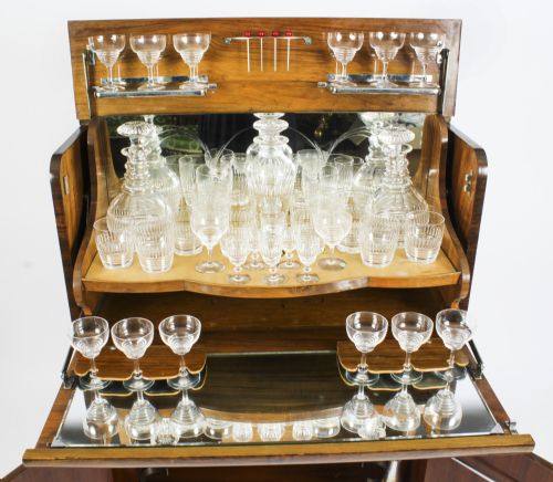 fig 1. Antique Art Deco Burr Walnut Cocktail Cabinet Dry Bar & Glassware c.1920
