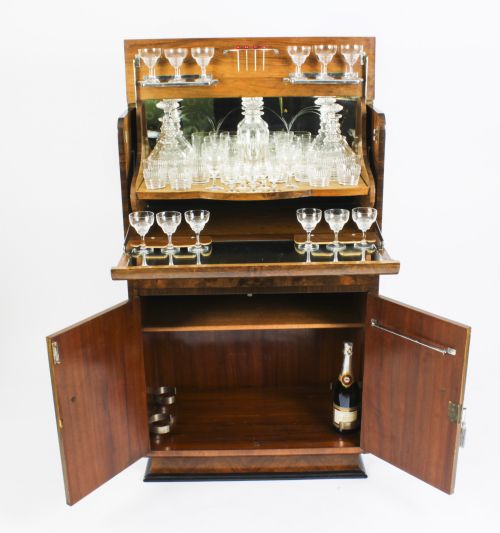 fig 3. Antique Art Deco Burr Walnut Cocktail Cabinet Dry Bar & Glassware c.1920
