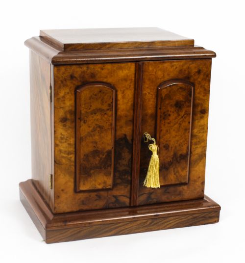 Antique Victorian Burr Walnut Table Top Jewellery Collectors Cabinet C1880

