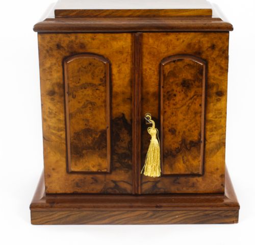 fig 1. Antique Victorian Burr Walnut Table Top Jewellery Collectors Cabinet C1880
