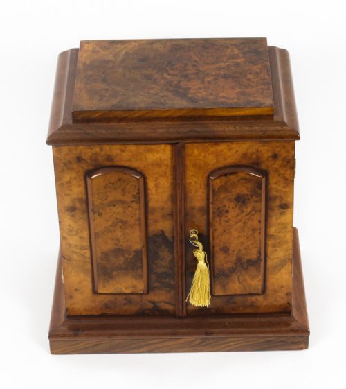 fig 3. Antique Victorian Burr Walnut Table Top Jewellery Collectors Cabinet C1880
