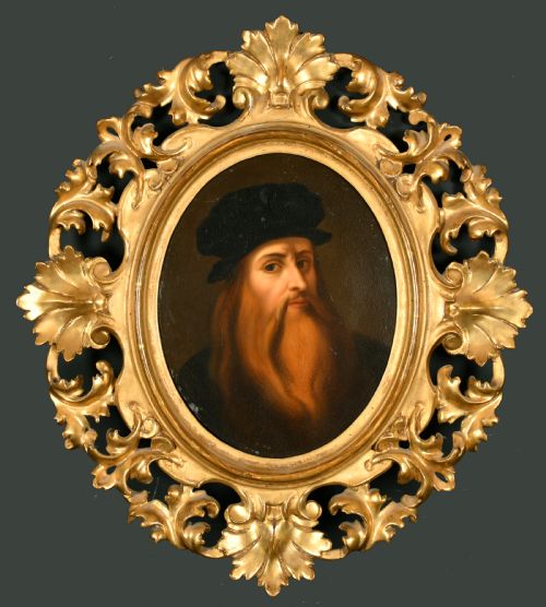 fig 1. Antique Set of 4 Old Master Portraits Carved Giltwood Florentine Frames 19th C
