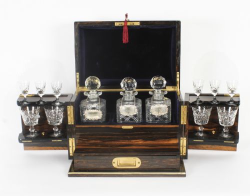 Antique Coromandel Three Crystal Decanter Tantalus C1880 19th Century
