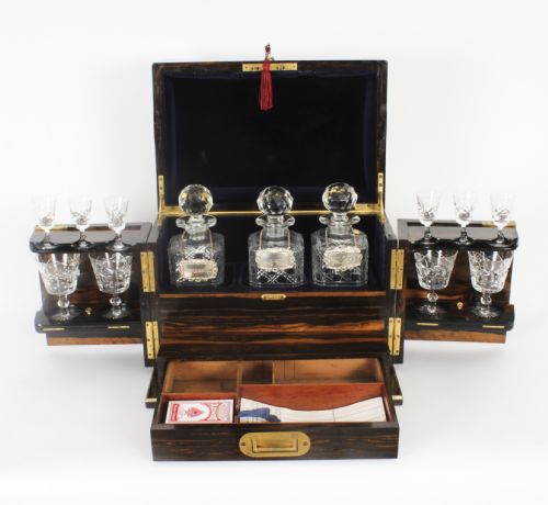 fig 2. Antique Coromandel Three Crystal Decanter Tantalus C1880 19th Century
