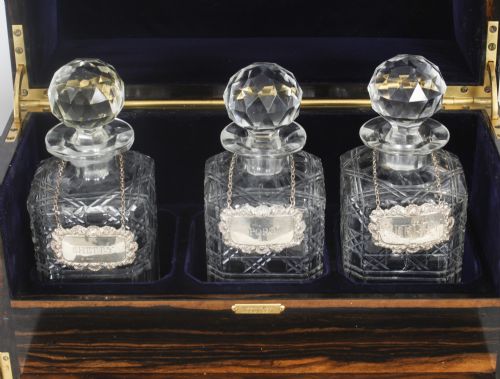 fig 4. Antique Coromandel Three Crystal Decanter Tantalus C1880 19th Century
