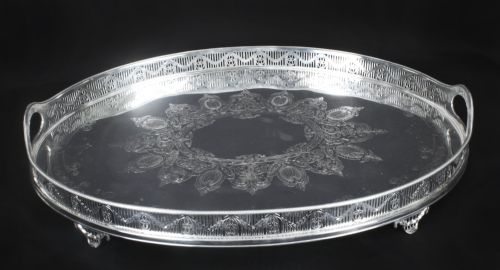 Antique Monumental Victorian Oval Silver Plated Gallery Tray C1870 19th Century
