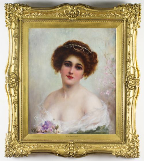 Antique Oil on Canvas Portrait Painting by William Joseph Carroll Dated 1911
