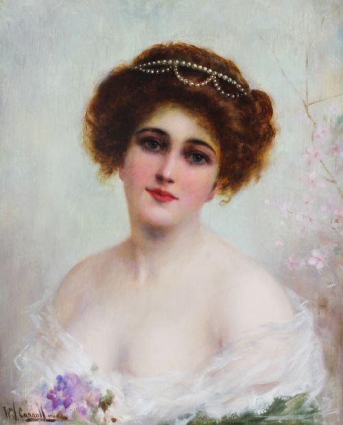 fig 1. Antique Oil on Canvas Portrait Painting by William Joseph Carroll dated 1911
