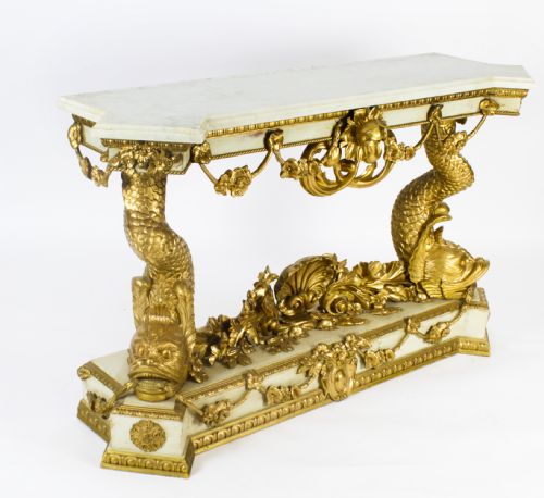 fig 1. Antique Painted & Gilded Dolphins Console Pier Table c.1890
