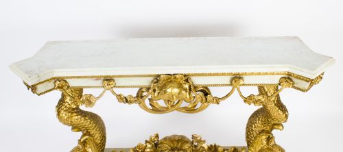 fig 3. Antique Painted & Gilded Dolphins Console Pier Table c.1890
