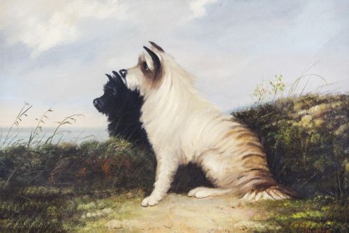 fig 2. Antique Oil Painting Two Terriers by J. Langlois 19th C
