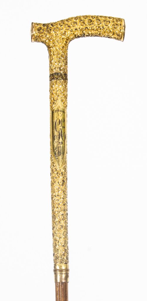 fig 1. Antique Edwardian Bamboo Ormolu Sword / Walking Stick Cane London 1900
