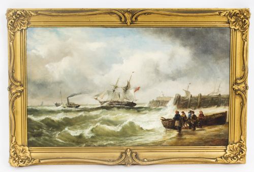 Antique Oil on Canvas Seascape Painting Alfred Vickers 19th Century
