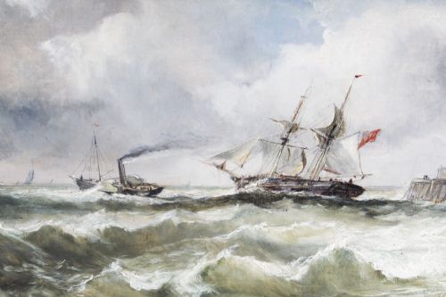 fig 1. Antique Oil on Canvas Seascape Painting Alfred Vickers 19th Century
