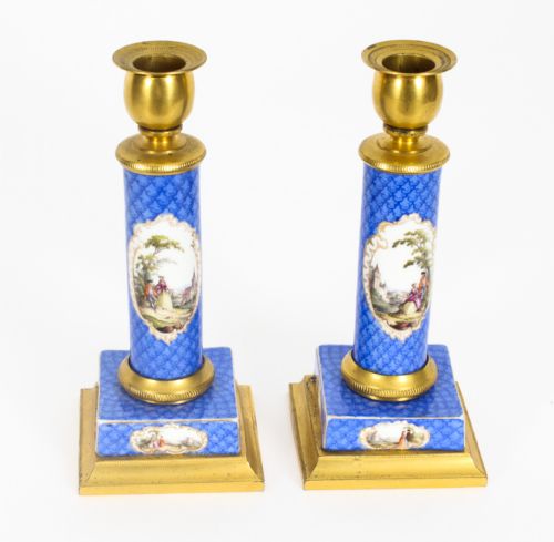 fig 2. Antique Pair Sevres Porcelain Mounted Ormolu Candlesticks c.1870 19th C