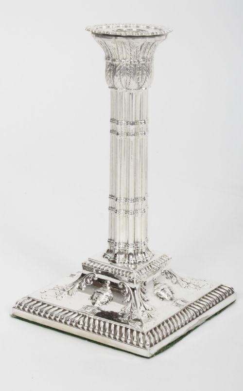 fig 1. Antique Pair Adam Revival Silver Plated Candlesticks 19th C

