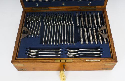 fig 5. Antique Canteen x12 Sterling Silver Cutlery Kings Pattern London 1905
